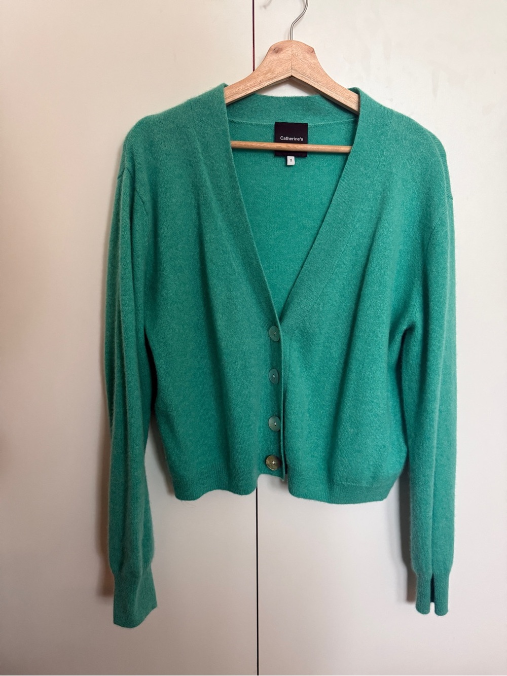 Cashmere Teal-Green V-Neck Button Cardigan